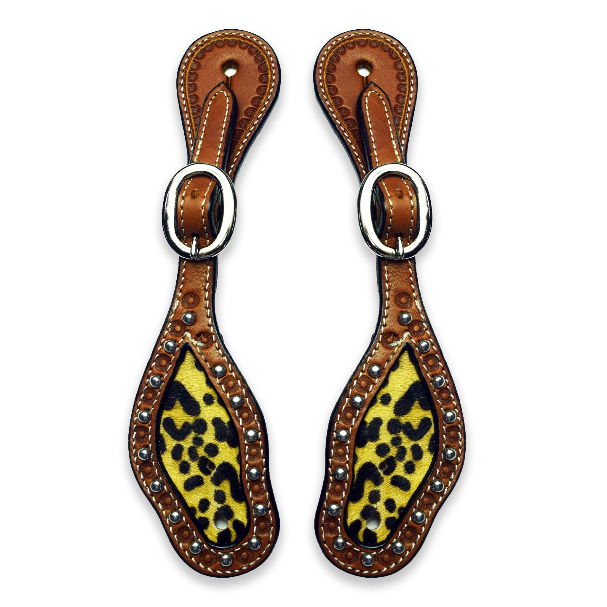 Ezy Ride Spur Strap with Leopard Print Inlay and Dots Chestnut