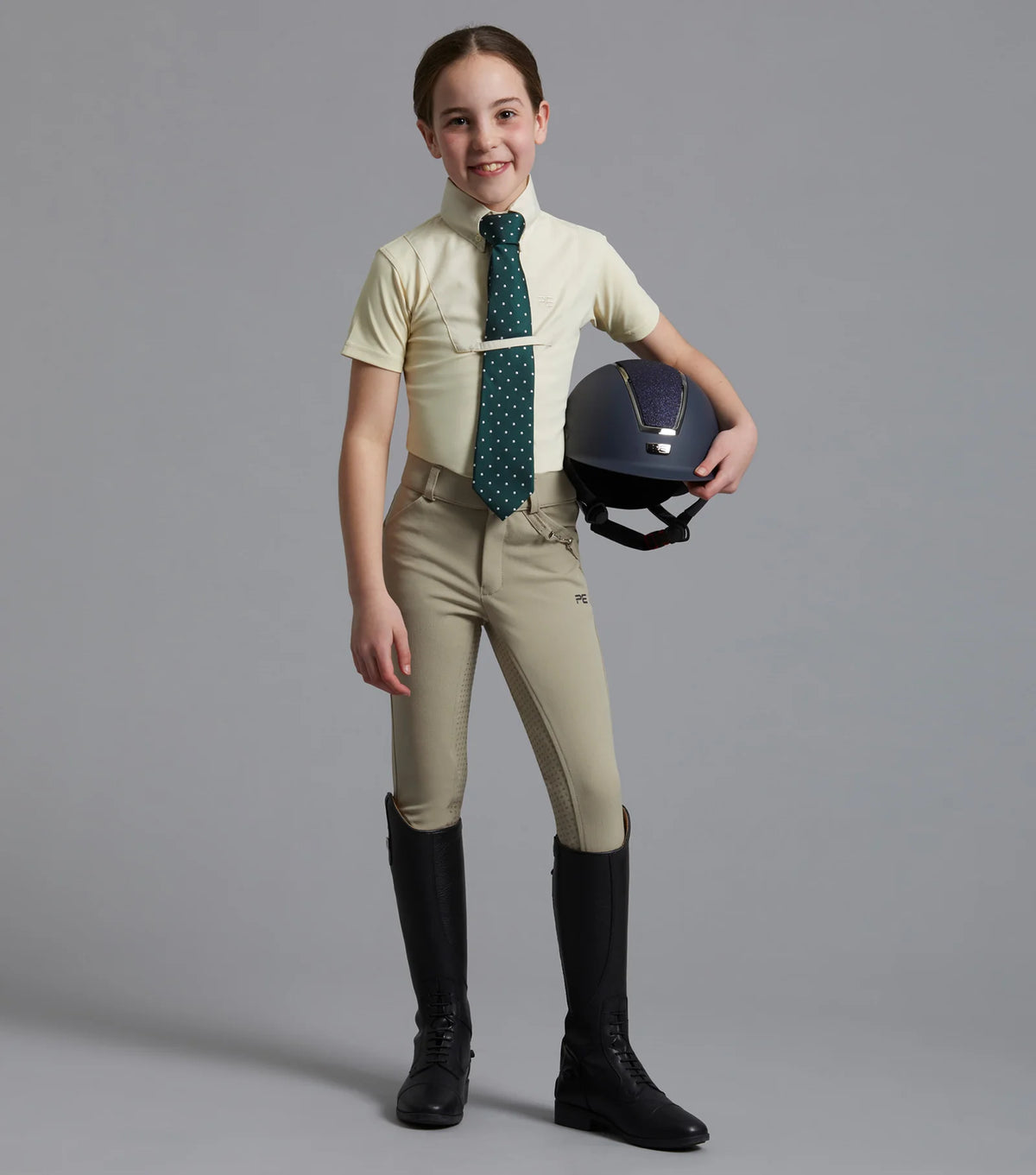Premier Equine Brava Girls Full Seat Gel Competiton Riding Breeches - Beige - 3
