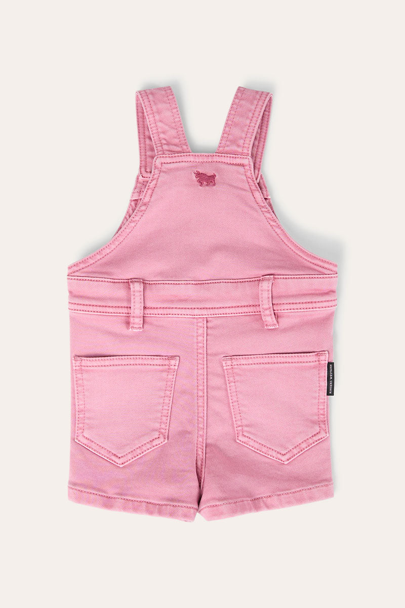 Ringers Western Barnyard Buddy Babies Shorts Overalls - Pink Back