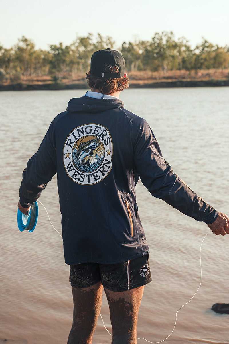 Ringers Western Big Catch Unisex Hooded Fishing Jersey - Navy
