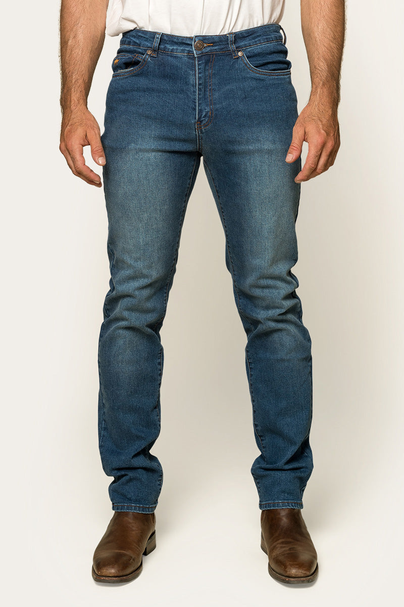 Ringers Western Burke Mens Mid Rise Tapered Slim Leg Jeans - Mid Blue