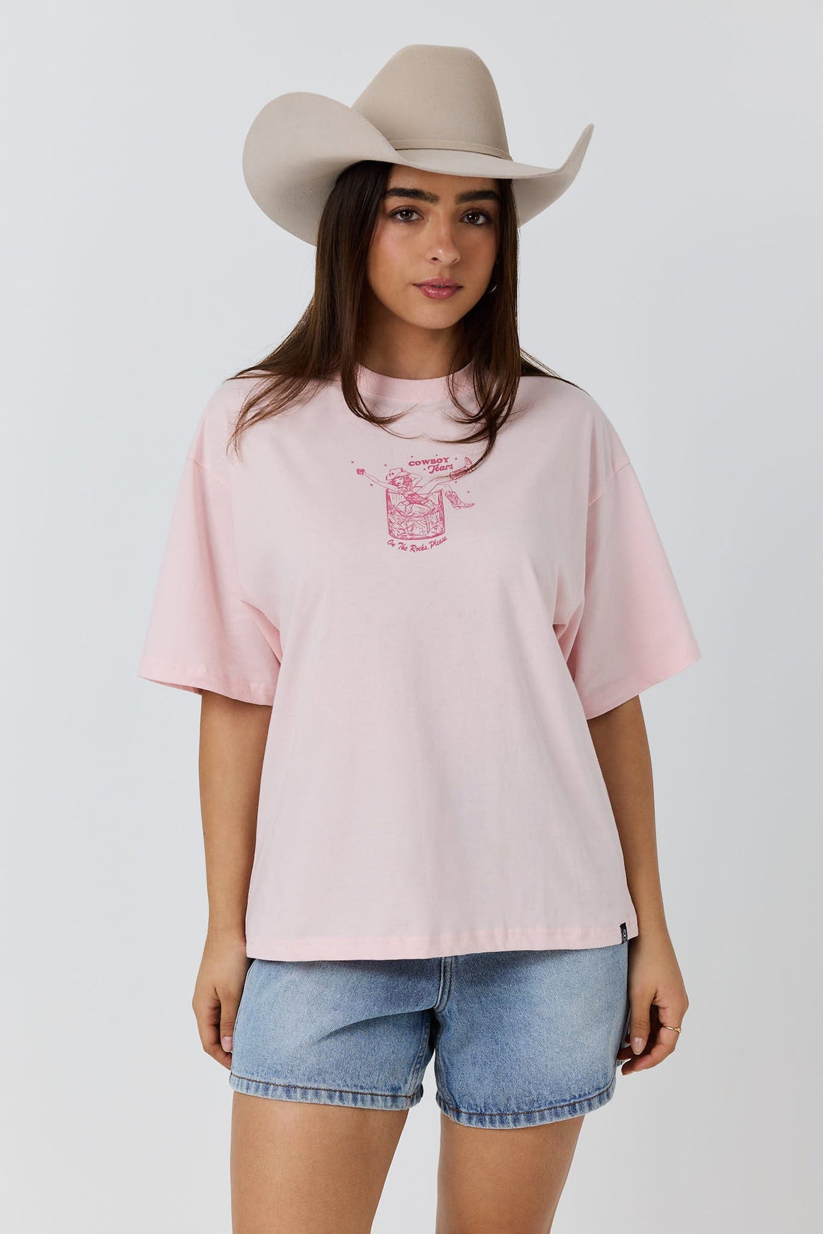 Ringers Western Cowboy Tears Womens Oversized T-Shirt - Barely Pink