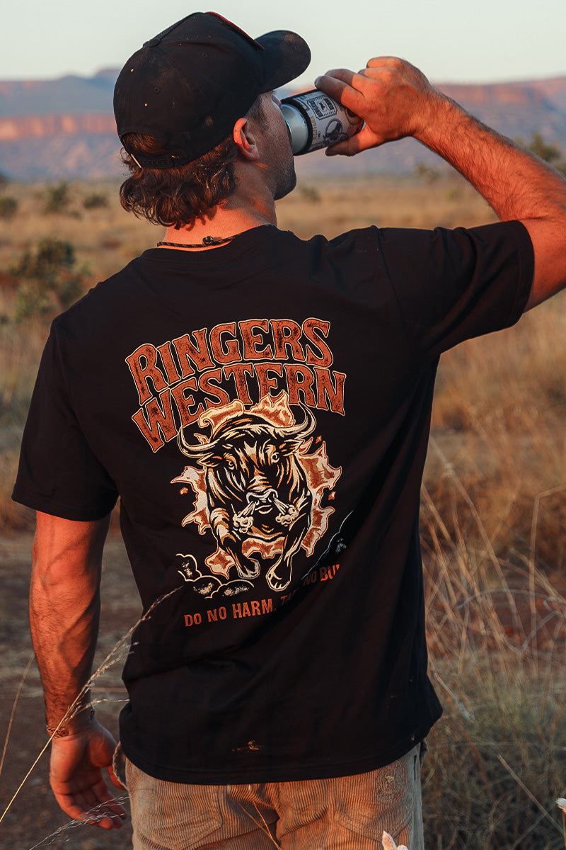 Ringers Western Do No Harm Take No Bull Mens Loose Fit T-Shirt