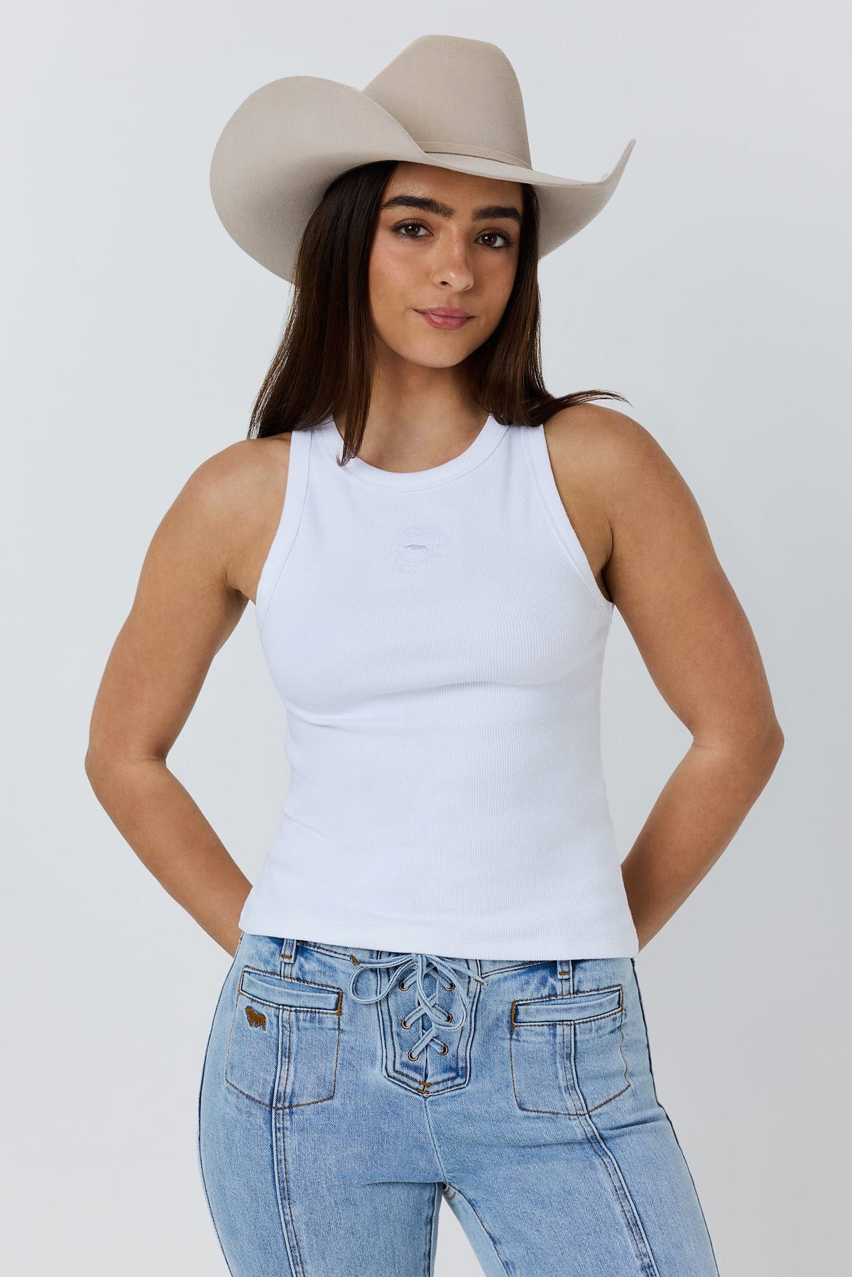 Ringers Western Essential Womens Classic Rib Tank - White Front