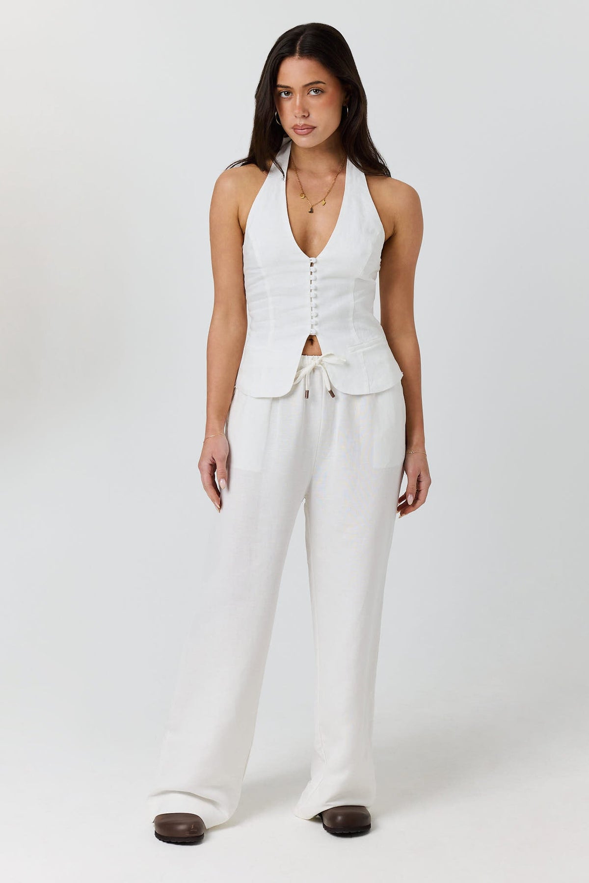 Ringers Western Fallon Womens Linen Halter Top - White Front