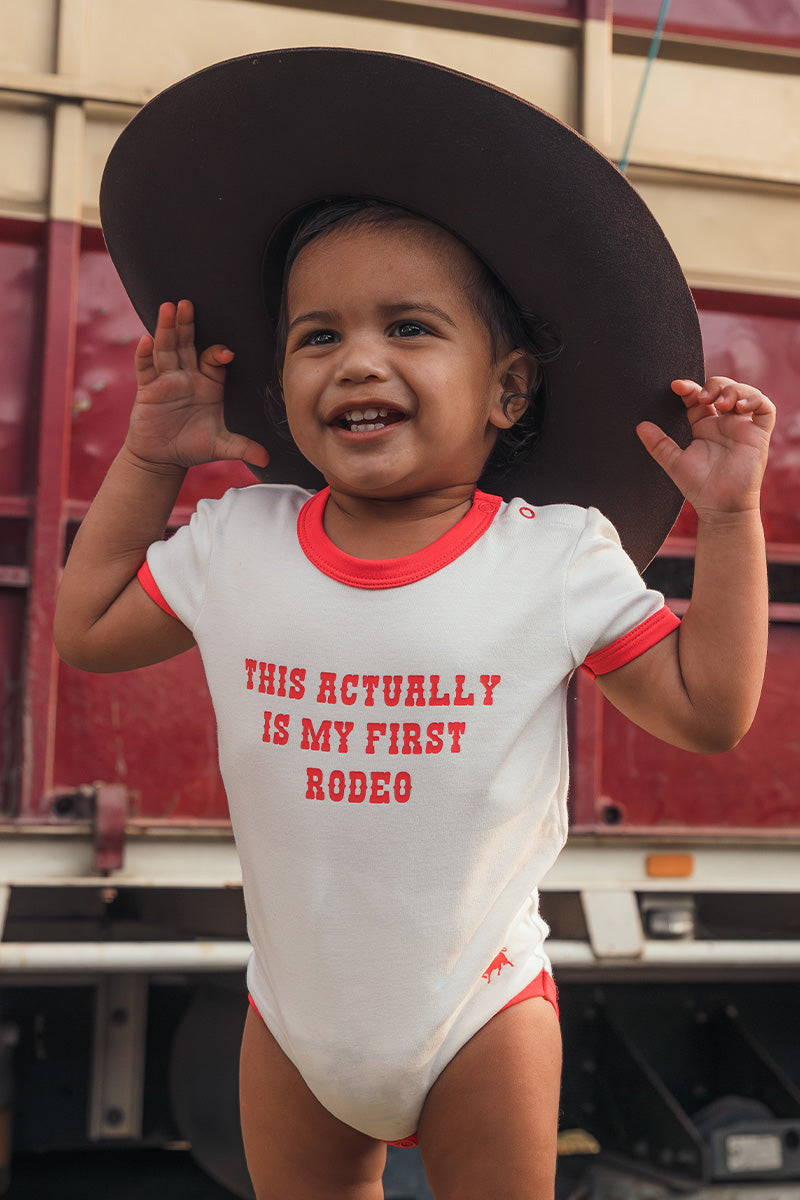 Ringers Western First Rodeo Babies Short Sleeve Romper - Off White Red