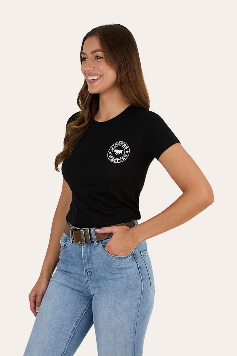 Ringers Western GEC Signature Bull Womens Classic Fit T-Shirt - Black White Side