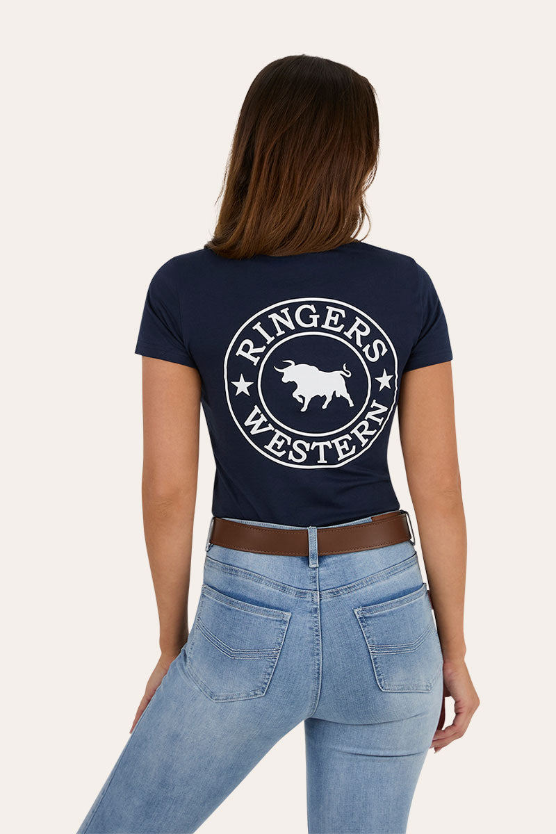 Ringers Western GEC Signature Bull Womens Classic Fit T-Shirt - Navy White Back