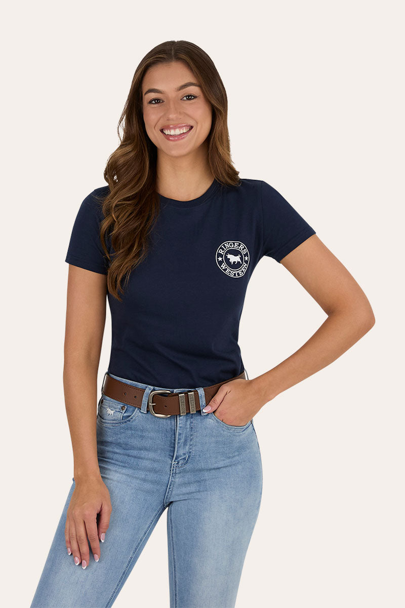 Ringers Western GEC Signature Bull Womens Classic Fit T-Shirt - Navy White Front