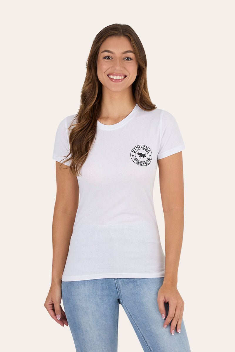 Ringers Western GEC Signature Bull Womens Classic Fit T-Shirt - White Black Front