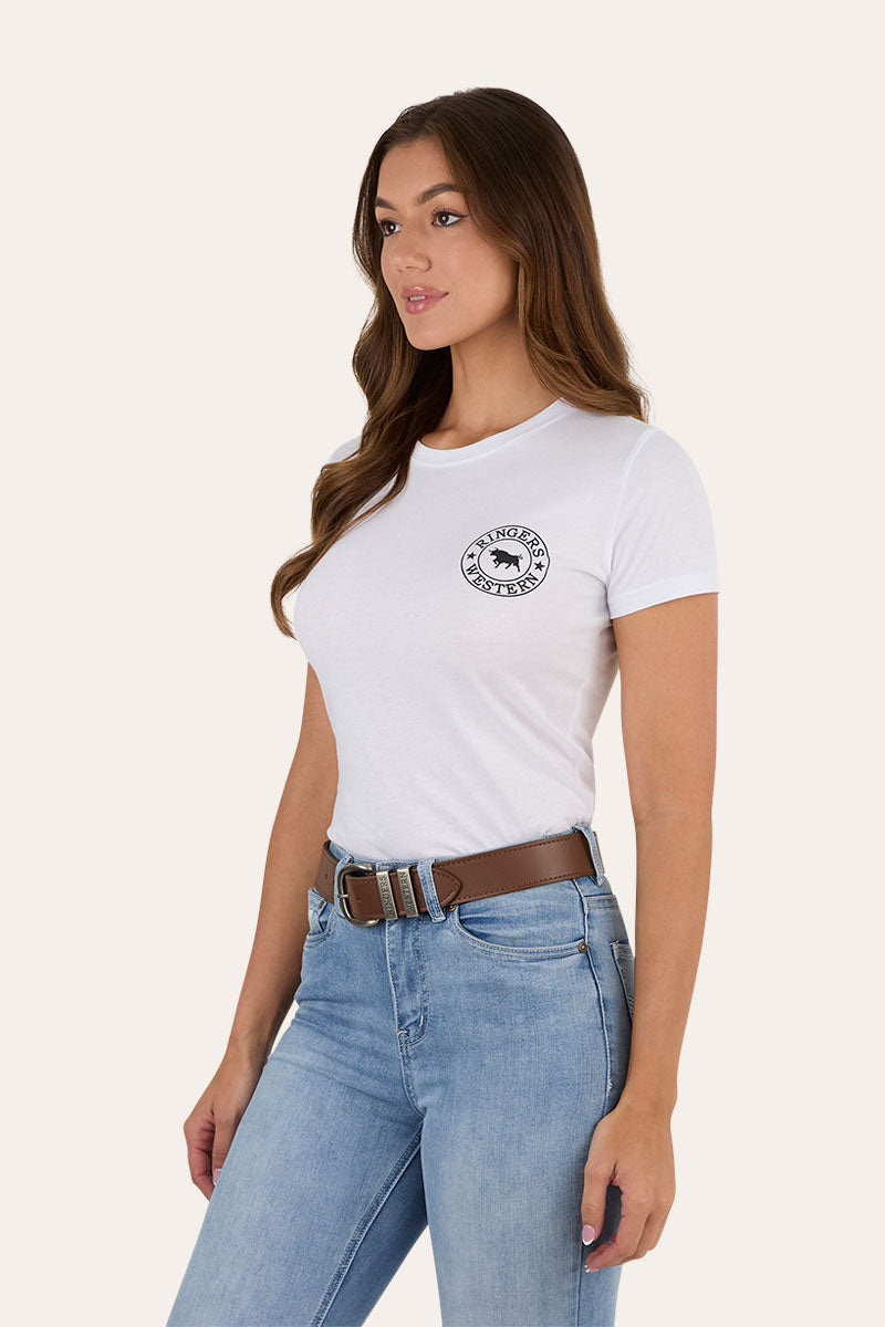 Ringers Western GEC Signature Bull Womens Classic Fit T-Shirt - White Black Side