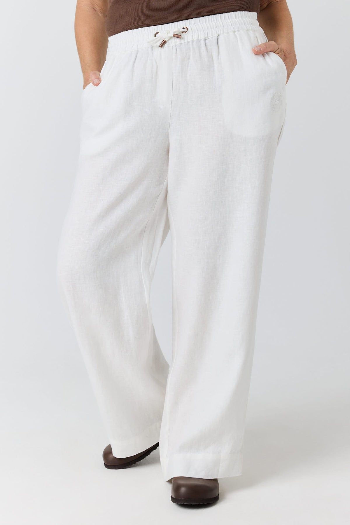 Ringers Western Hattie Womens Linen Drawstring Pant - White Front