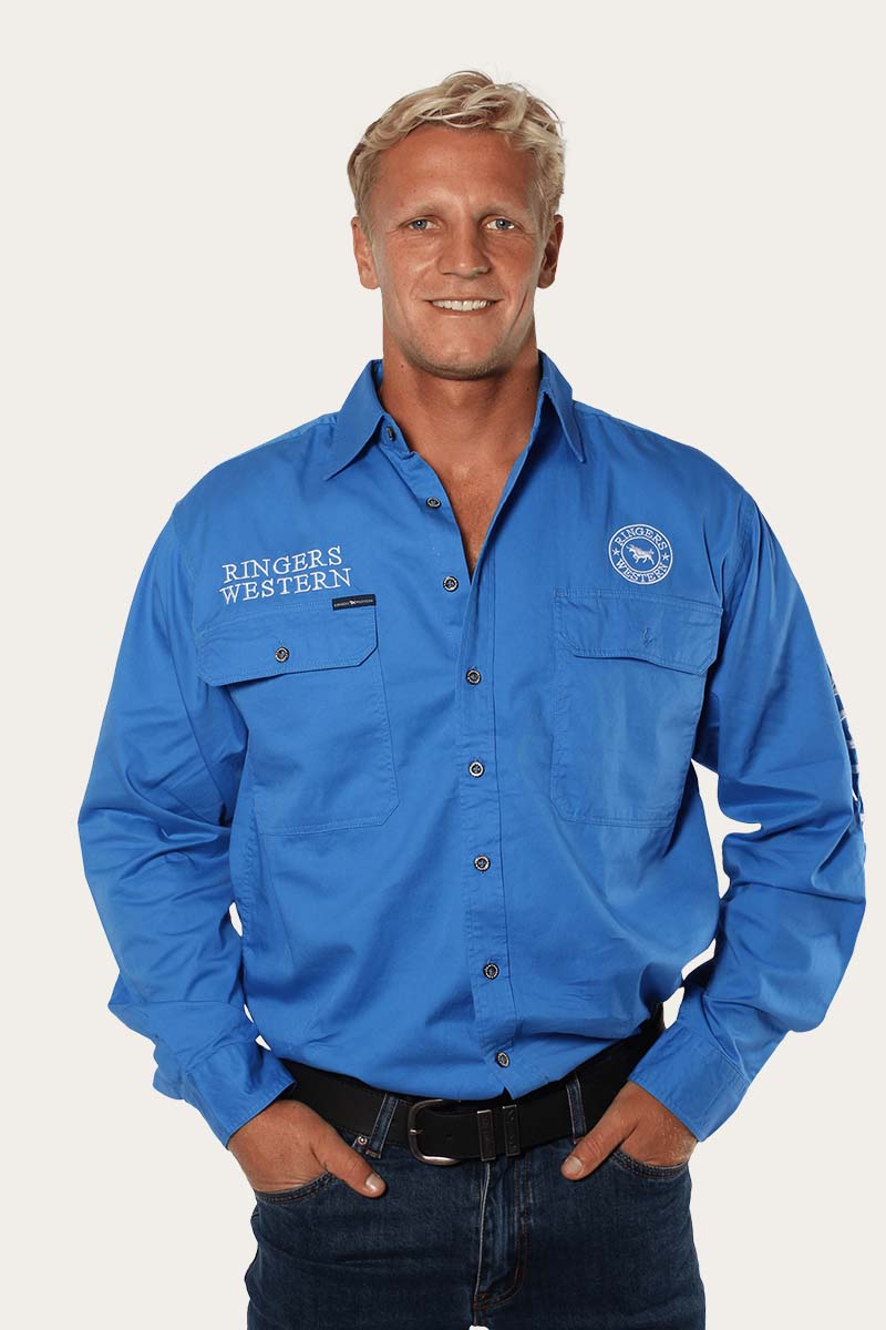 Ringers Western Hawkeye Mens Full Button Work Shirt - Blue