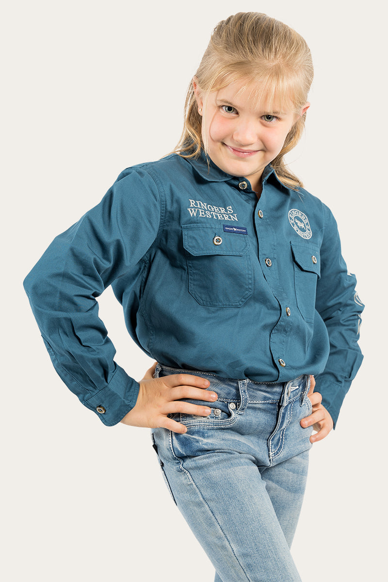 Ringers Western Jackaroo Kids Full Button Work Shirt - Blue
