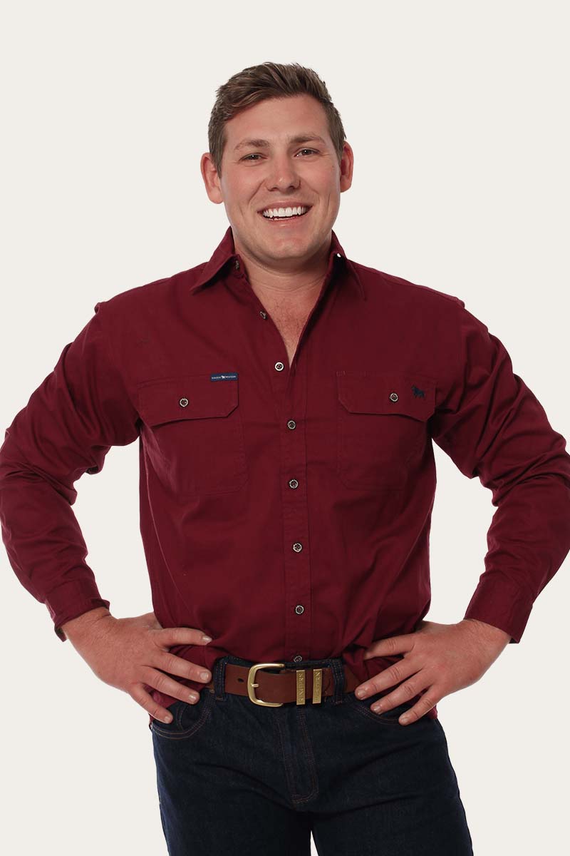 Ringers Western King River Mens Full Button Work Shirt - Burgundy