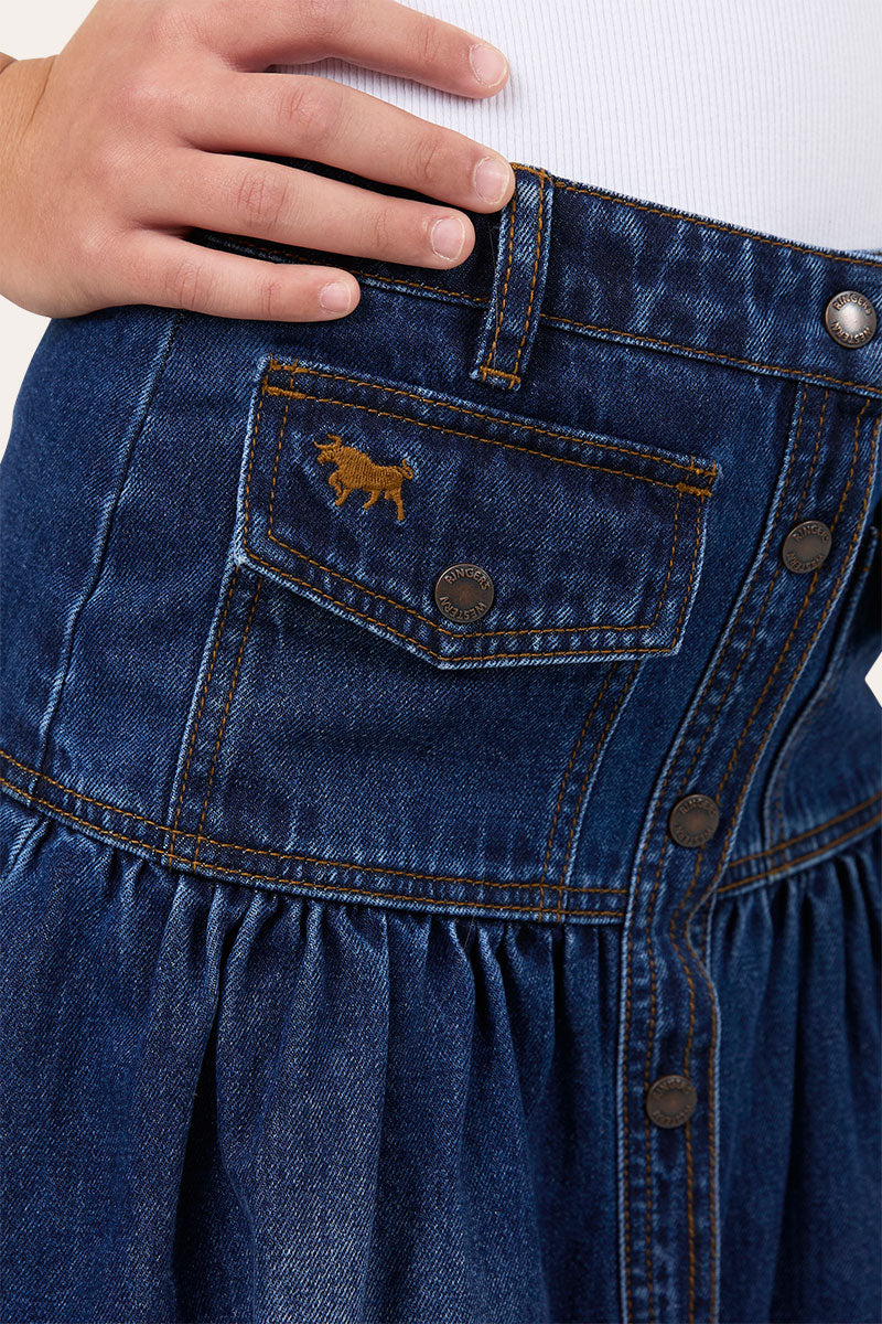 Ringers Western Marlowe Youth Girls Denim Midi Skirt - Front
