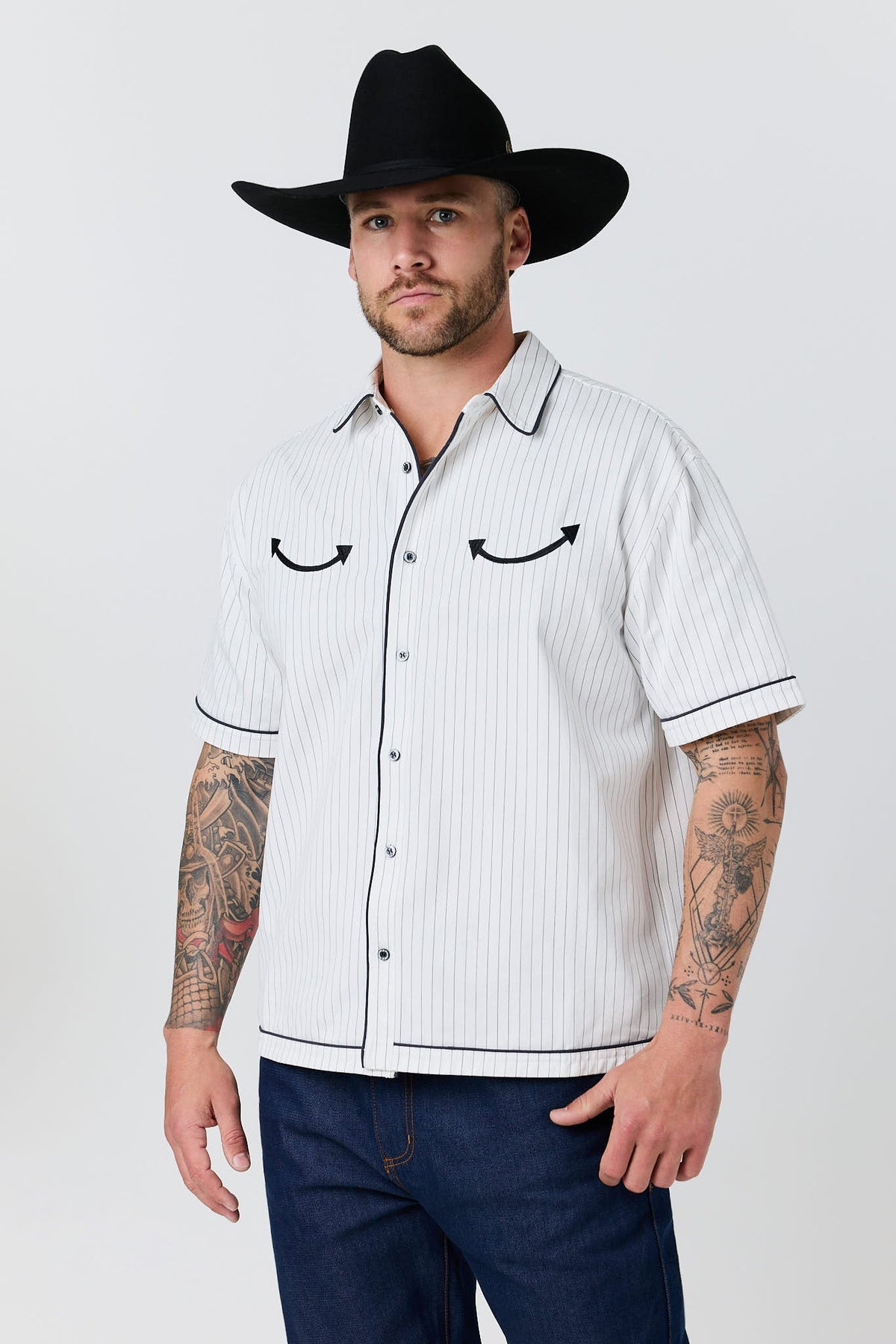 Ringers Western Most Wanted Mens Box Fit Button Up Shirt - White / Charcoal