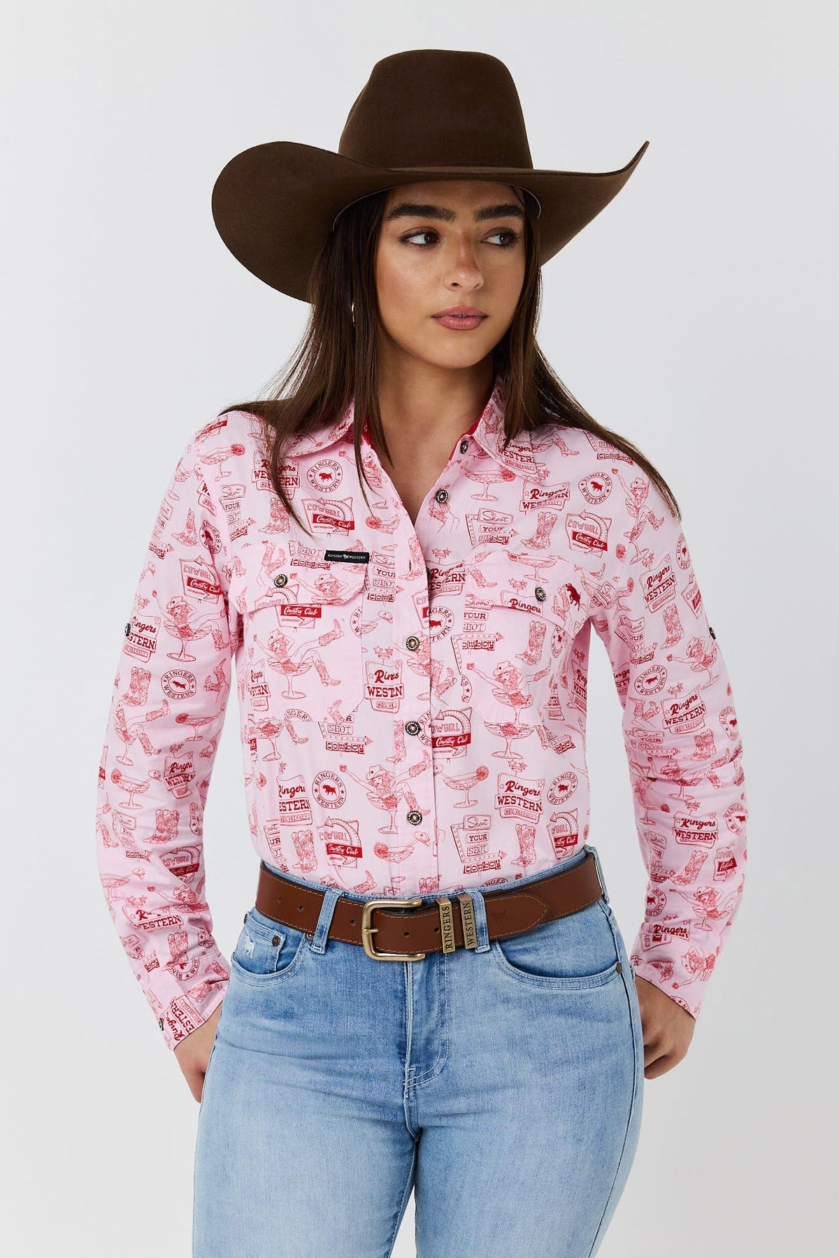 Ringers Western One Margarita Womens Full Button Work Shirt - Barely Pink