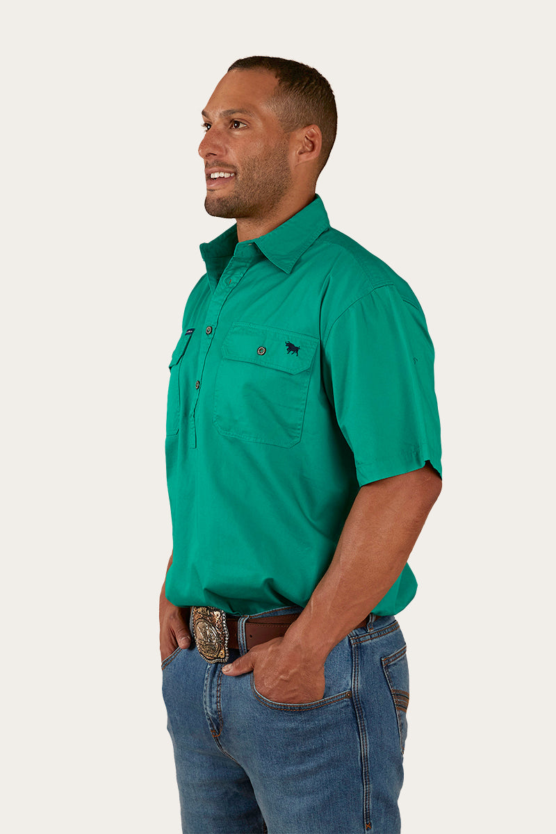 Ringers Western Pack Saddle Mens Short Sleeve Half Button Work Shirt - 14