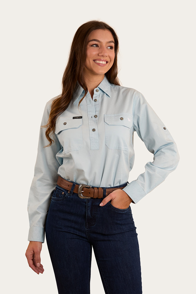 Ringers Western Pentecost River Womens Half Button Work Shirt - Pastel Blue