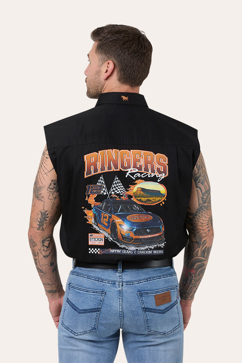 Ringers Western Ringers Racing Mens Full Button Sleeveless Work Shirt - Back