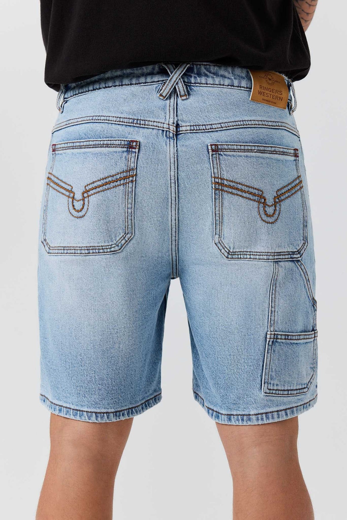 Ringers Western Silver Spurs Mens Denim Carpenter Short - Back