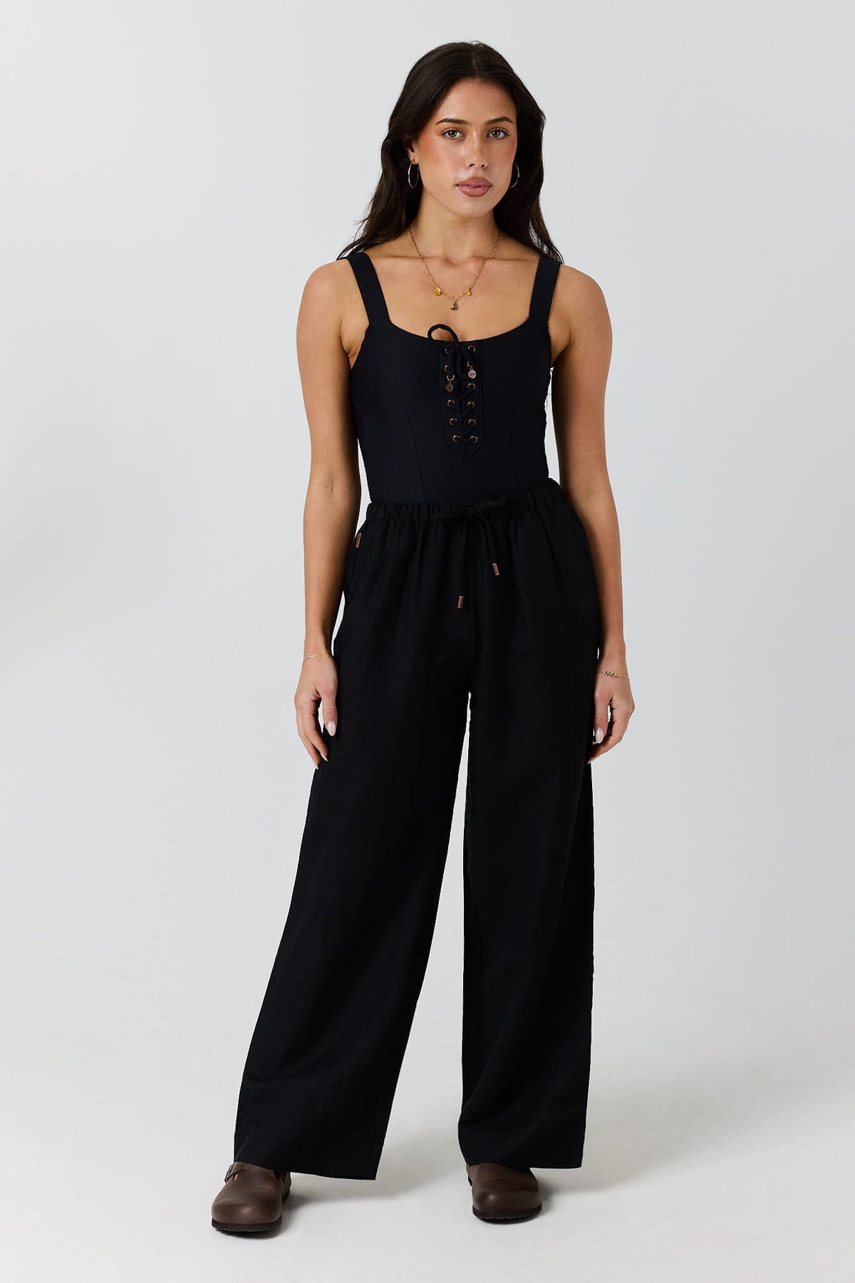 Ringers Western Throw On Womens Drawstring Beach Pant - Black Front