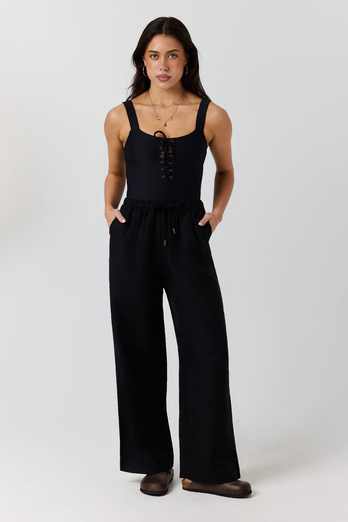 Ringers Western Throw On Womens Drawstring Beach Pant - Black