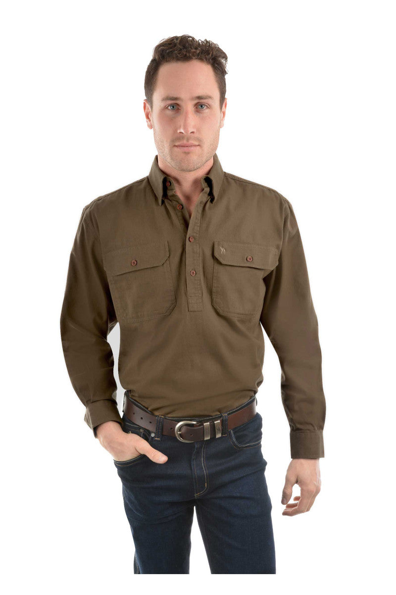Thomas Cook Heavy Drill Shirt Half Placket - Mushroom
