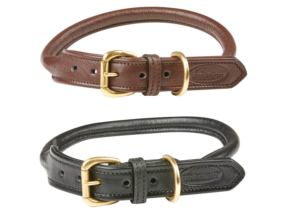 Weatherbeeta Rolled Leather Dog Collar - Brown Black