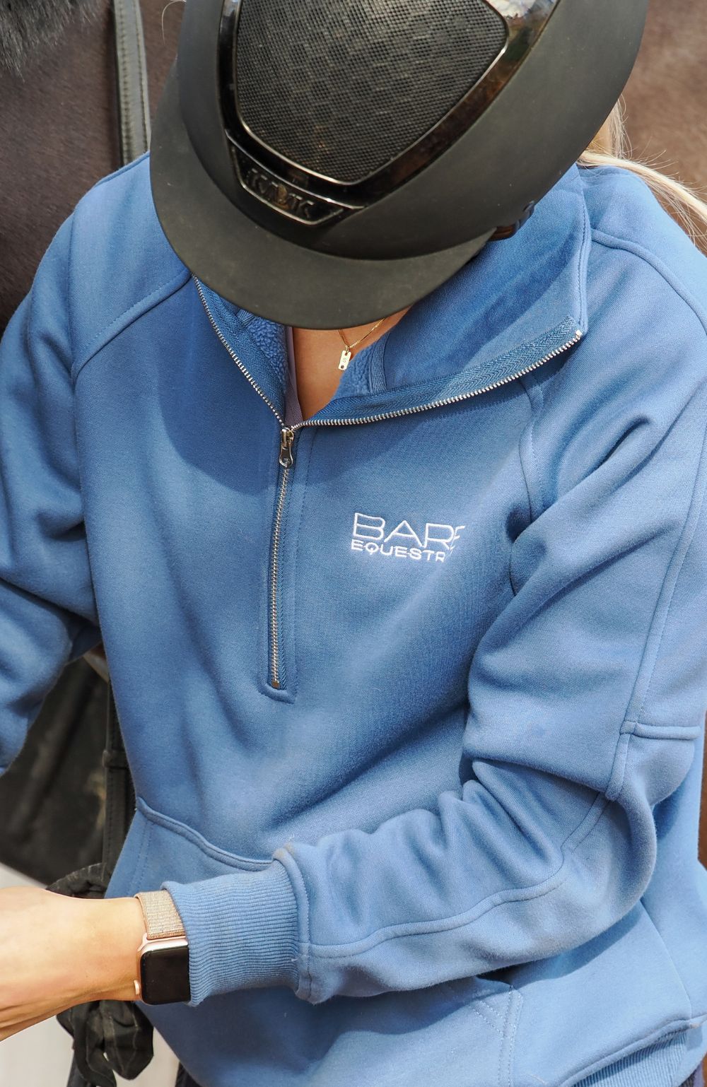 BARE Equestrian Quarter Zip Teddy Pullover Sweater - Windsor Blue