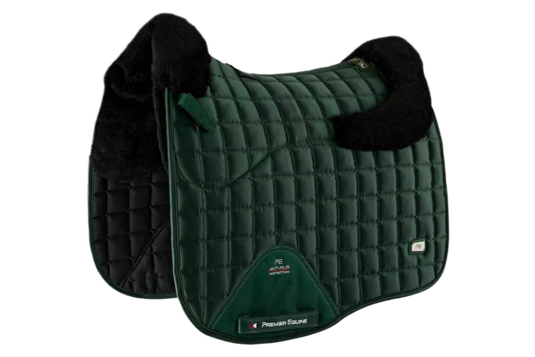 Description:Atlantis CC Satin Wool Dressage Square_Colour:Olive / Black Wool_Position:1