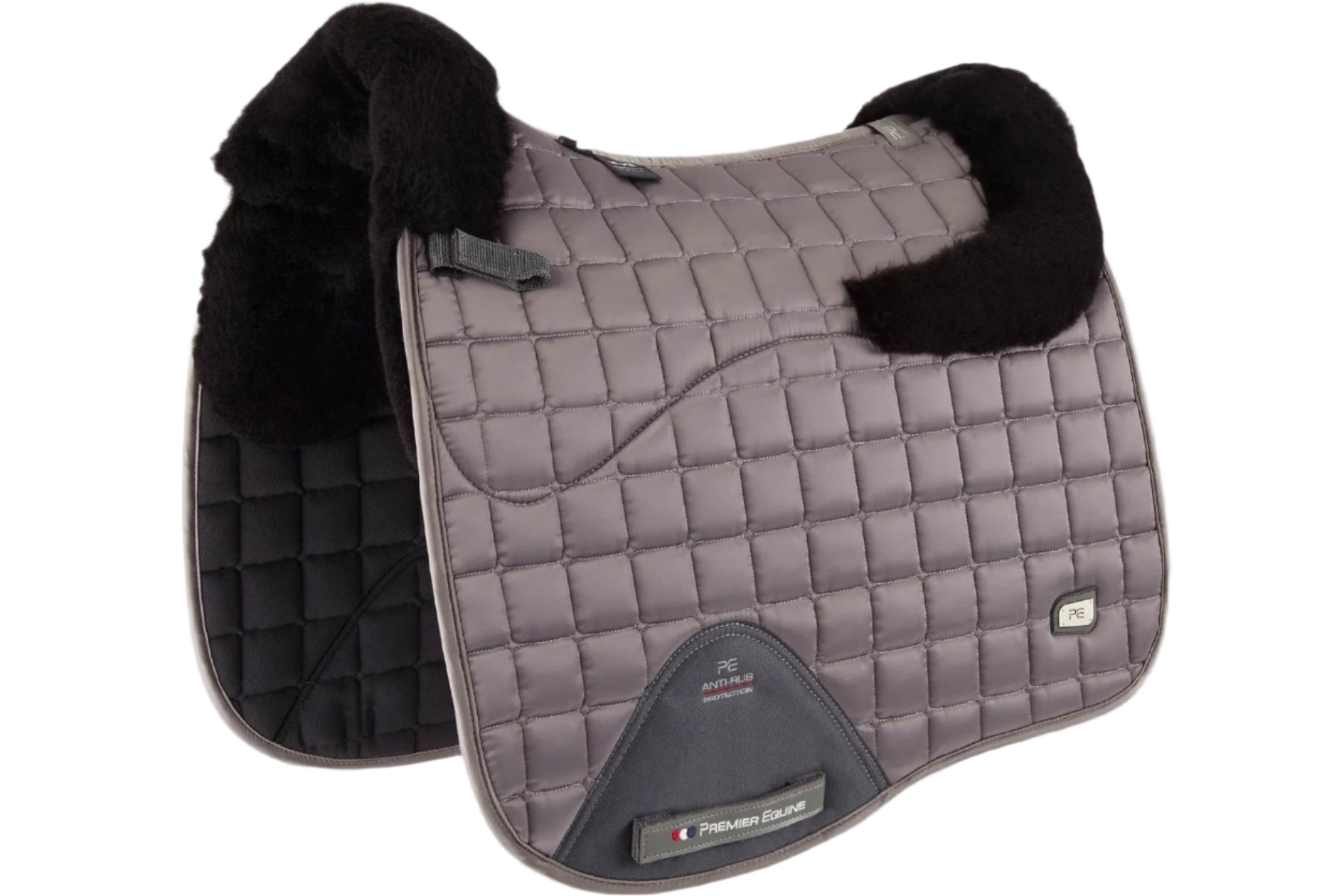 Description:Atlantis CC Satin Wool Dressage Square_Colour:Grey / Black Wool_Position:1