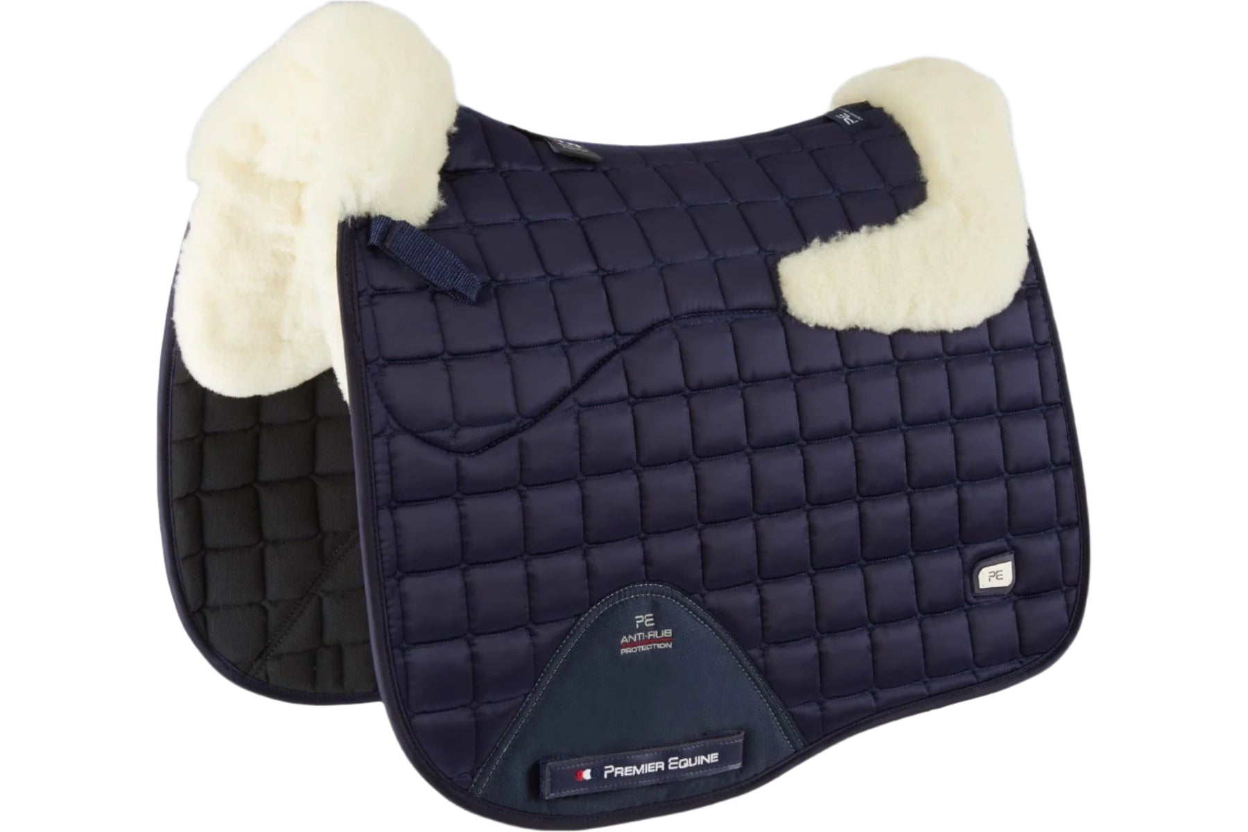 Description:Atlantis CC Satin Wool Dressage Square_Colour:Navy / Natural Wool_Position:1