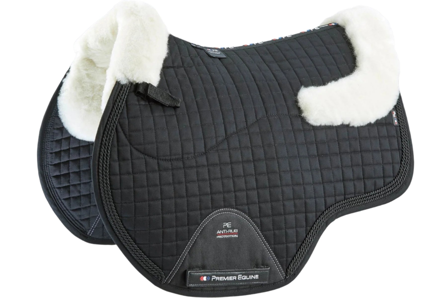 Description:Close Contact Merino Wool European Saddle Pad - GP/Jump Square_Colour:Black/Natural Wool_Position:1