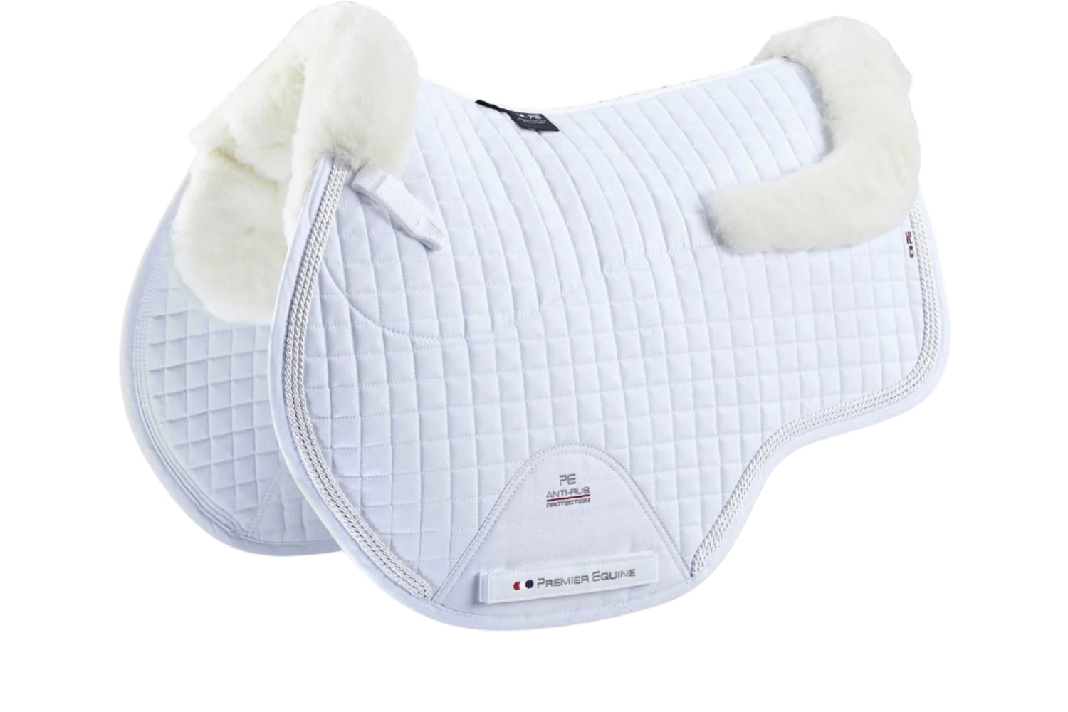 Description:Close Contact Merino Wool European Saddle Pad - GP/Jump Square_Colour:White/Natural Wool_Position:1