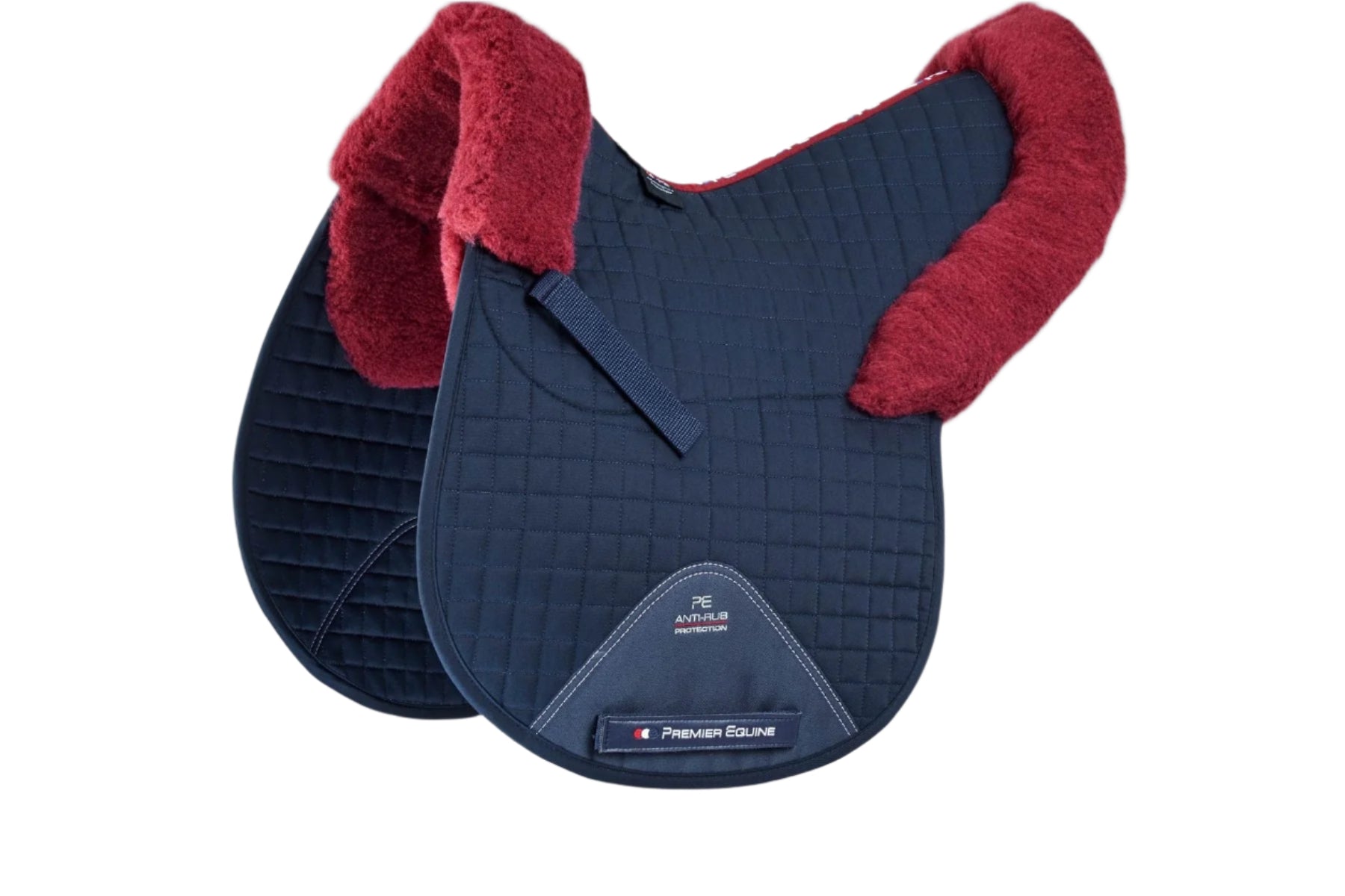 Description:Merino Wool Saddle Pad - GP/Jump Numnah_Colour:Navy/Burgundy Wool_Position:1