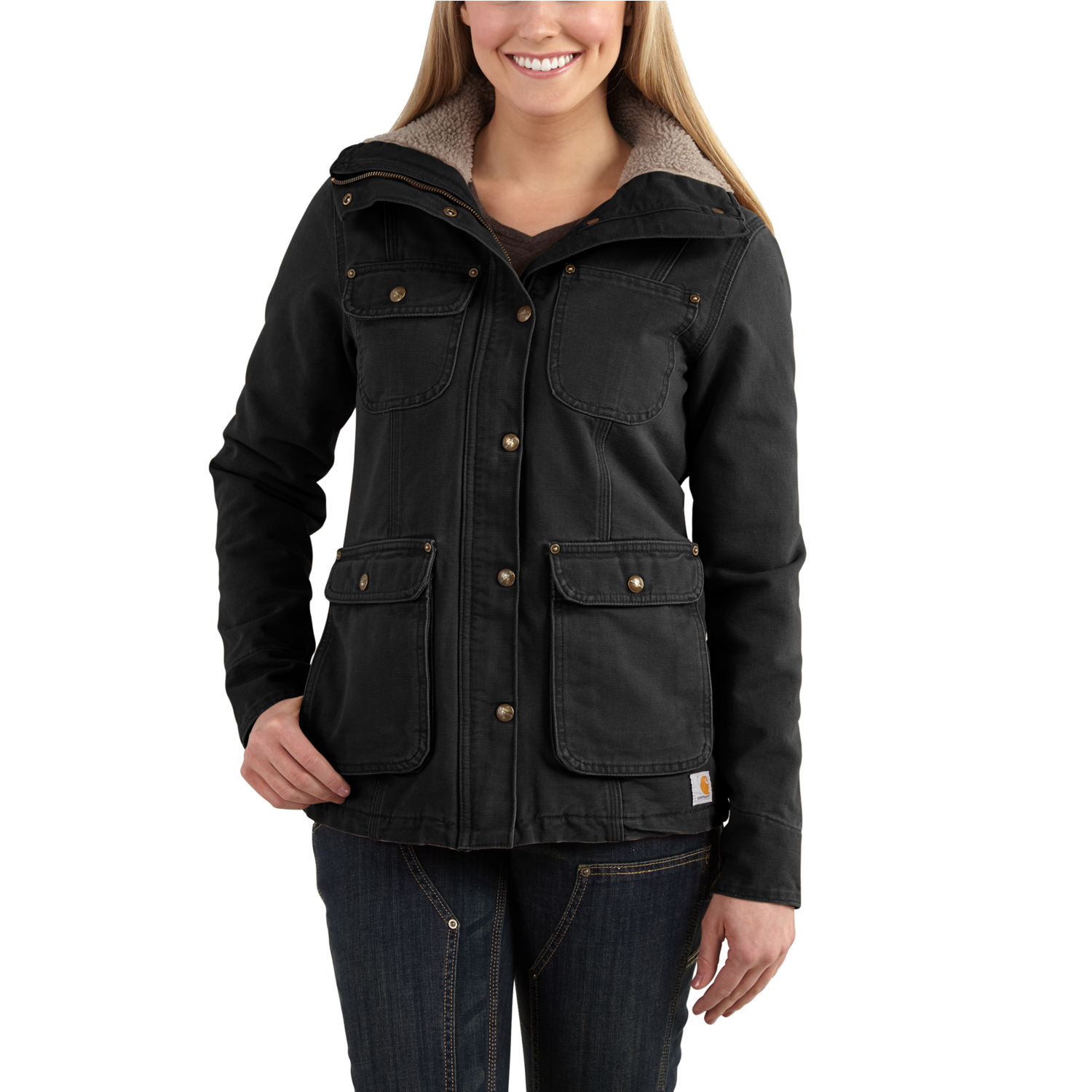 Carhartt Womens Wesley Weathered Duck Chore Coat in Black