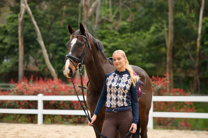 Dublin Breathable Long Sleeve Riding Top - Navy Oat Argyle