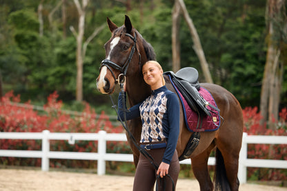 Dublin Breathable Long Sleeve Riding Top - Navy Oat Argyle