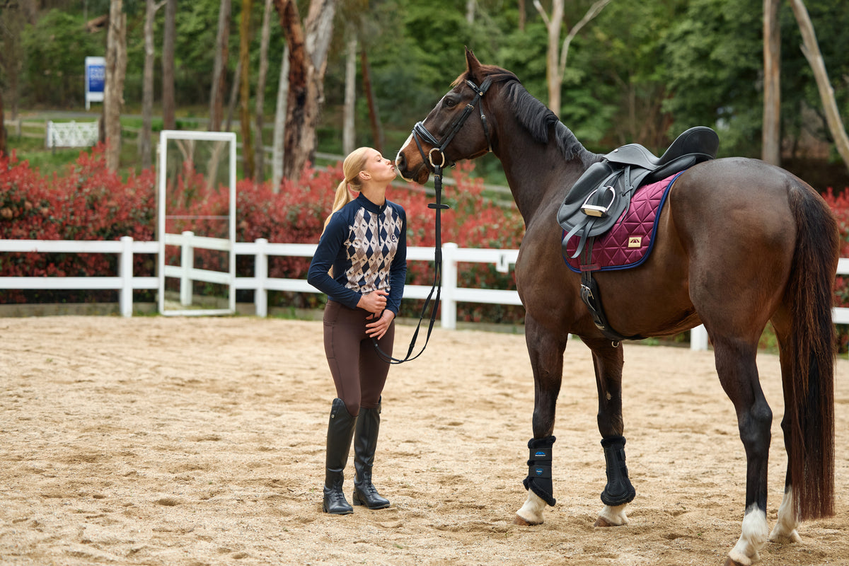 Dublin Breathable Long Sleeve Riding Top - Navy Oat Argyle