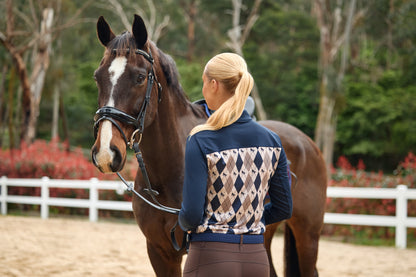 Dublin Breathable Long Sleeve Riding Top - Navy Oat Argyle