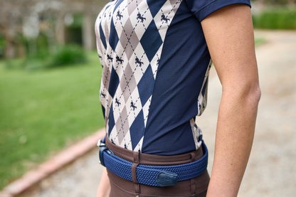 Dublin 1/4 Zip Breathable Short Sleeve Riding Top - Navy Oat Argyle