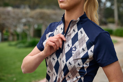 Dublin 1/4 Zip Breathable Short Sleeve Riding Top - Navy Oat Argyle