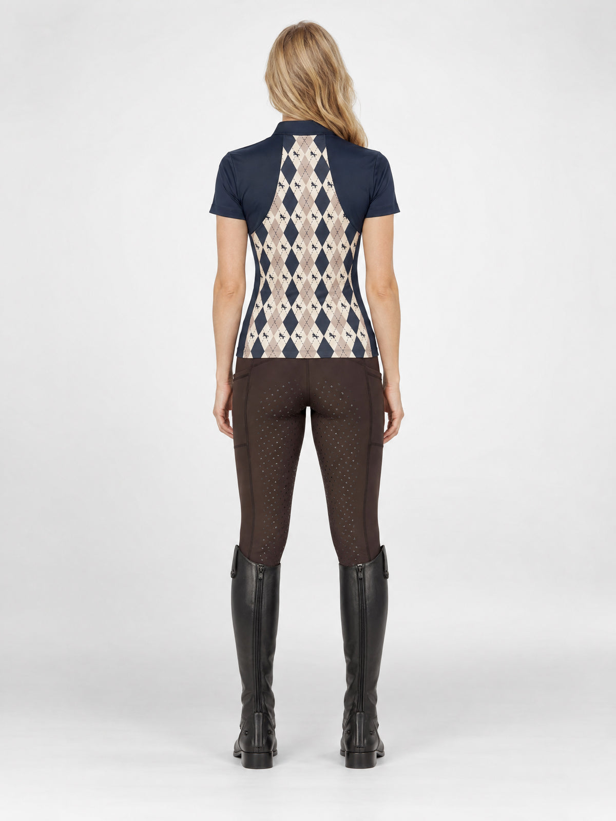 Dublin 1/4 Zip Breathable Short Sleeve Riding Top - Navy Oat Argyle