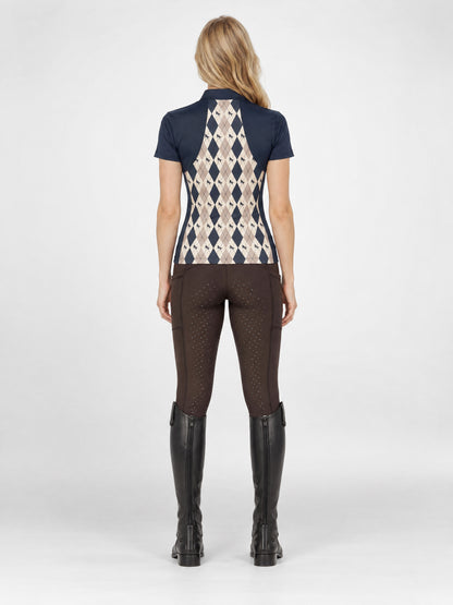 Dublin 1/4 Zip Breathable Short Sleeve Riding Top - Navy Oat Argyle