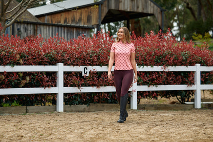 Dublin 1/4 Zip Breathable Short Sleeve Riding Top - Peach/Crimson Print