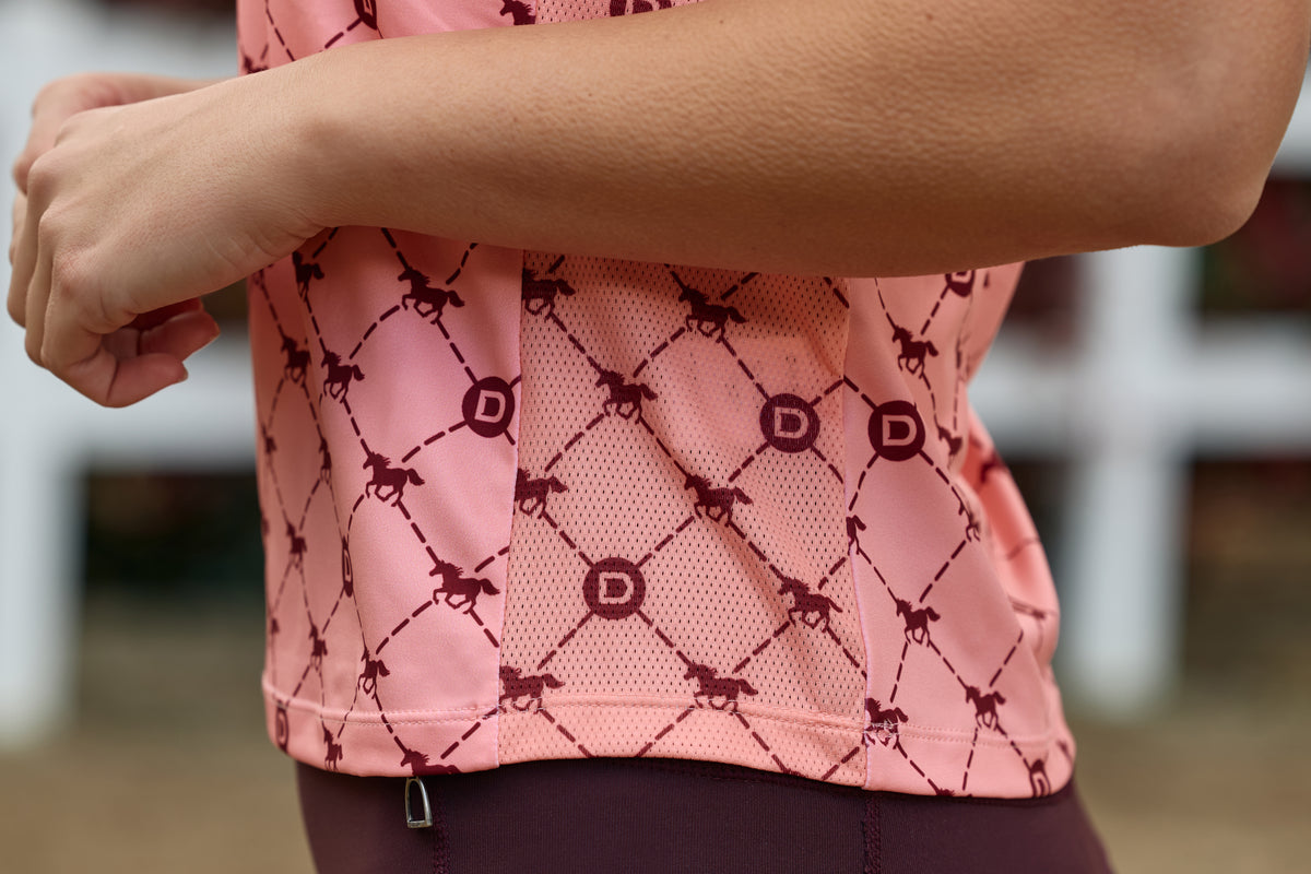 Dublin 1/4 Zip Breathable Short Sleeve Riding Top - Peach/Crimson Print