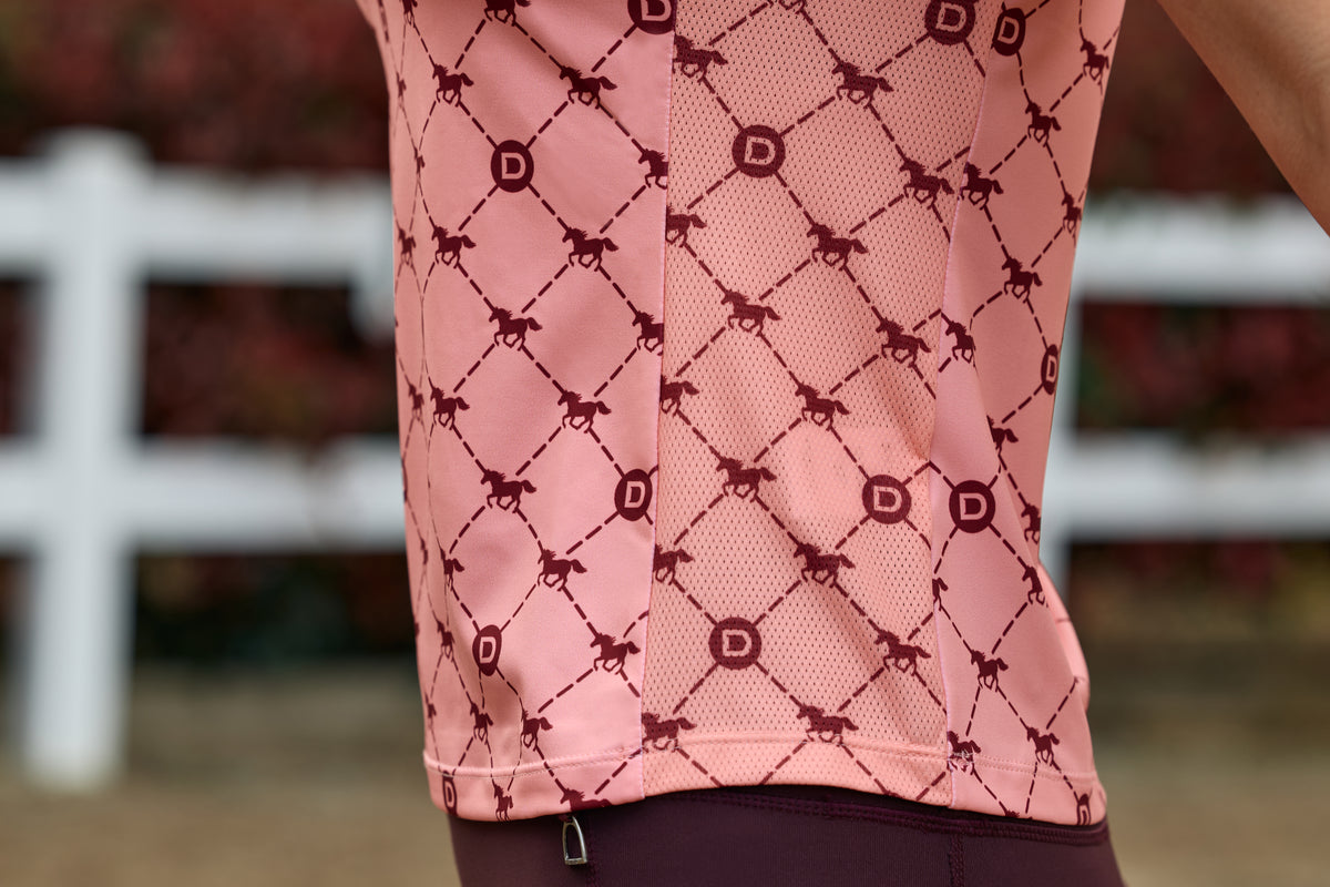 Dublin 1/4 Zip Breathable Short Sleeve Riding Top - Peach/Crimson Print