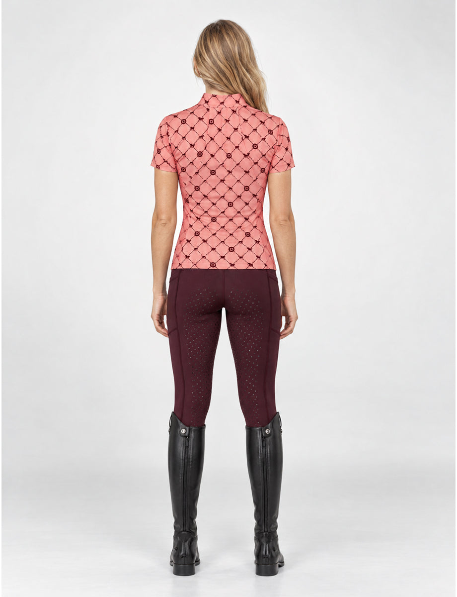 Dublin 1/4 Zip Breathable Short Sleeve Riding Top - Peach/Crimson Print